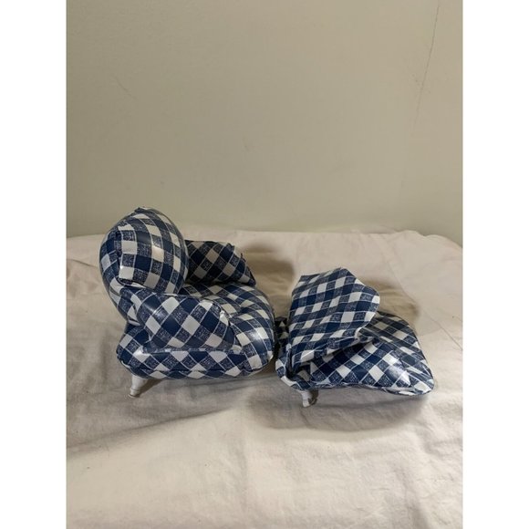 Vintage Play Inflatable Blow Up Barbie Doll Furniture Chairs Checkered FLAWED - Picture 4 of 8